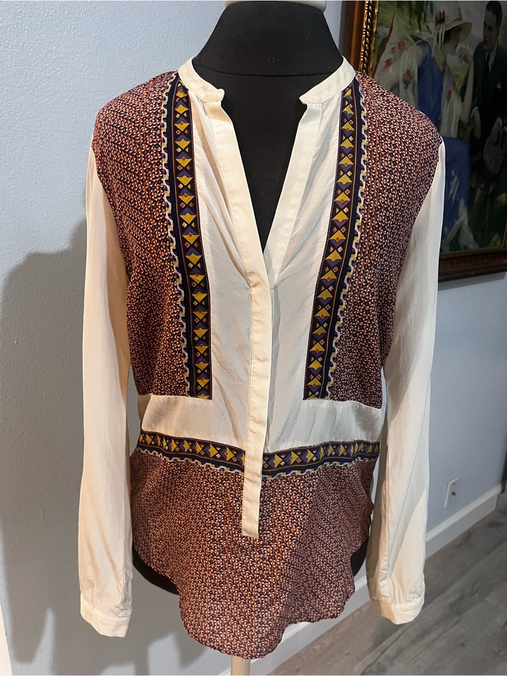 Madison Marcus Silk India Print Rust Beige Tunic Medium